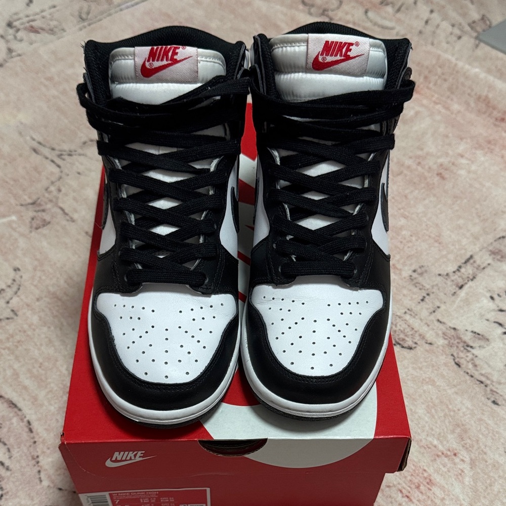 Nike Dunk High Panda Sneakers with Red Accents